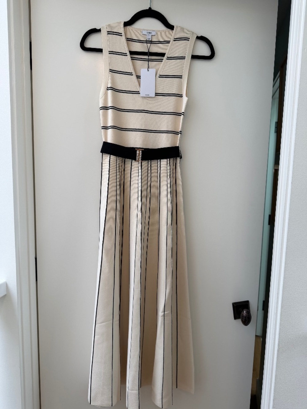 Reiss Mallory V-Neck Striped Midi Dress, Size Small - Picture 1 of 3